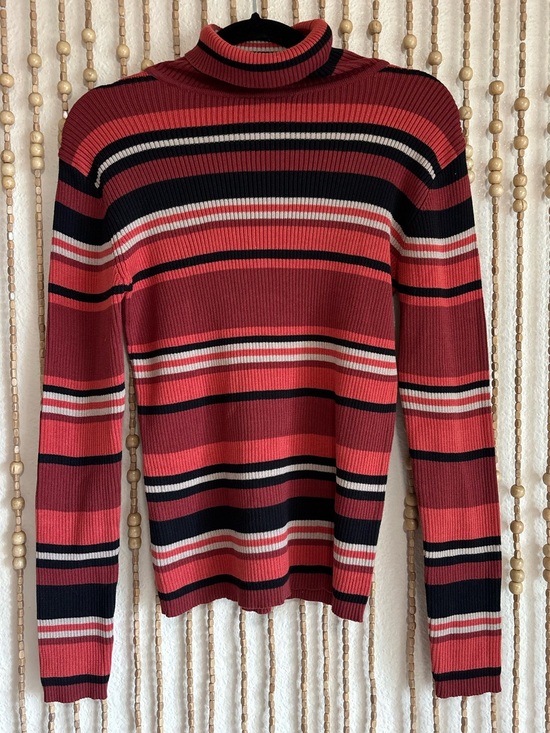 Great Northwest Clothing Company Sweaters - Orange Black Striped Ribbed Mock Neck Knit Twee Boho Grunge Stretchy Long Sleeve